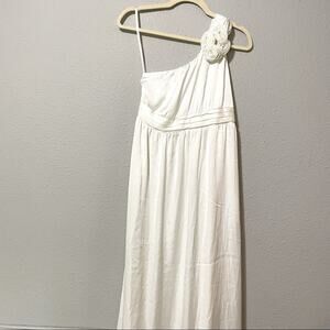 Tevolio Cream Satin One Shoulder Maxi Formal Dress S